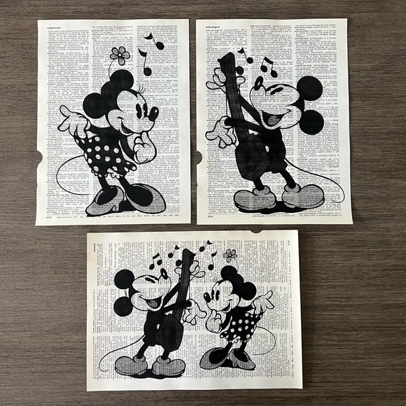 Disney Mickey and Minnie Mouse Themed Dictionary Prints - Set of 3 - Picture 1 of 4
